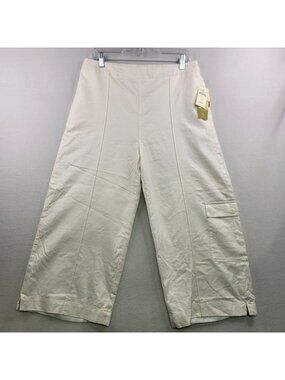Coldwater Creek Brook Cargo Pocket Crop Pant L White Linen Casual Utility Resort